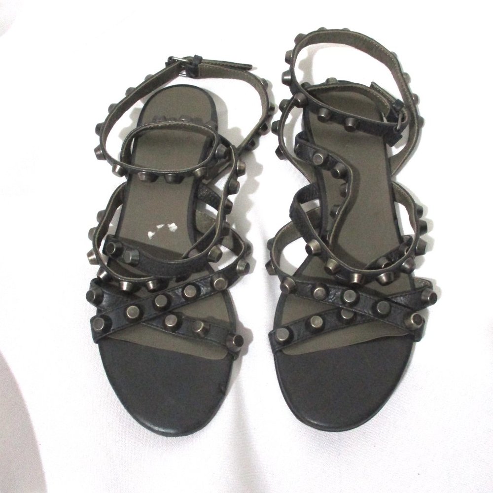 BALENCIAGA LEATHER  STUD Strappy Sandal Shoe 36 BLACK